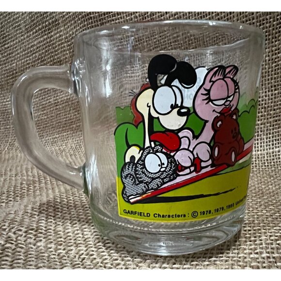 Vintage 1980 McDonald's Garfield Drinking Glass with Handle Milo, Odie - Picture 3 of 5